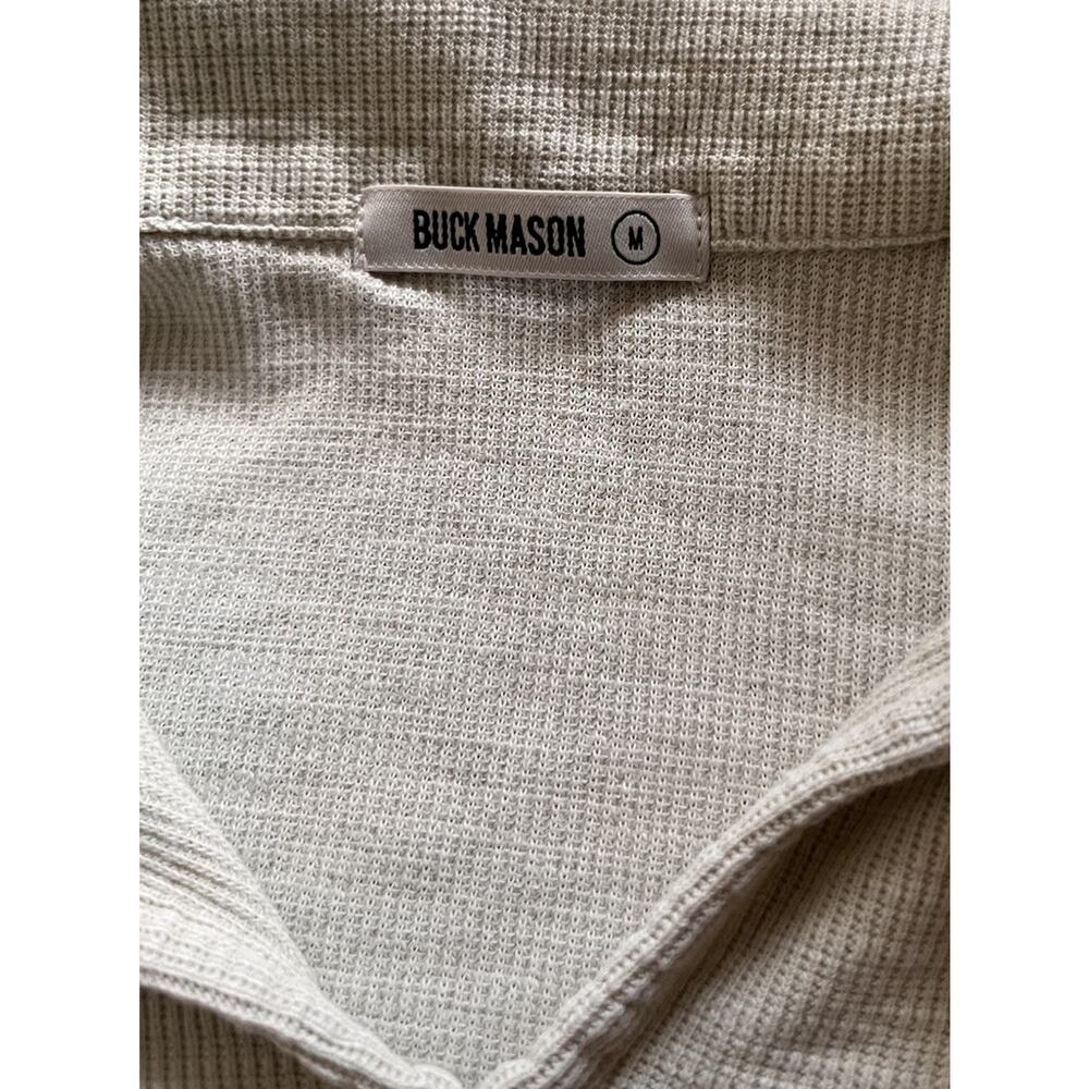 Buck Mason Airlight Johnny Collar Polo Men's M Limestone 100% Cotton $128 - Picture 2 of 12